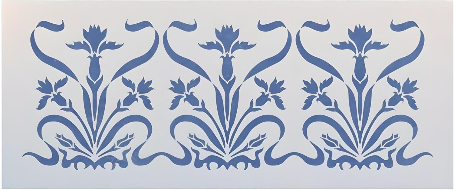 Art Nouveau Border 2 Stencil - 20.6" x 7.4" Gorgeous! International style decorative art architecture Jugendstil Stile Liberty Modern Style reusable Mylar painting template - The Artful Stencil