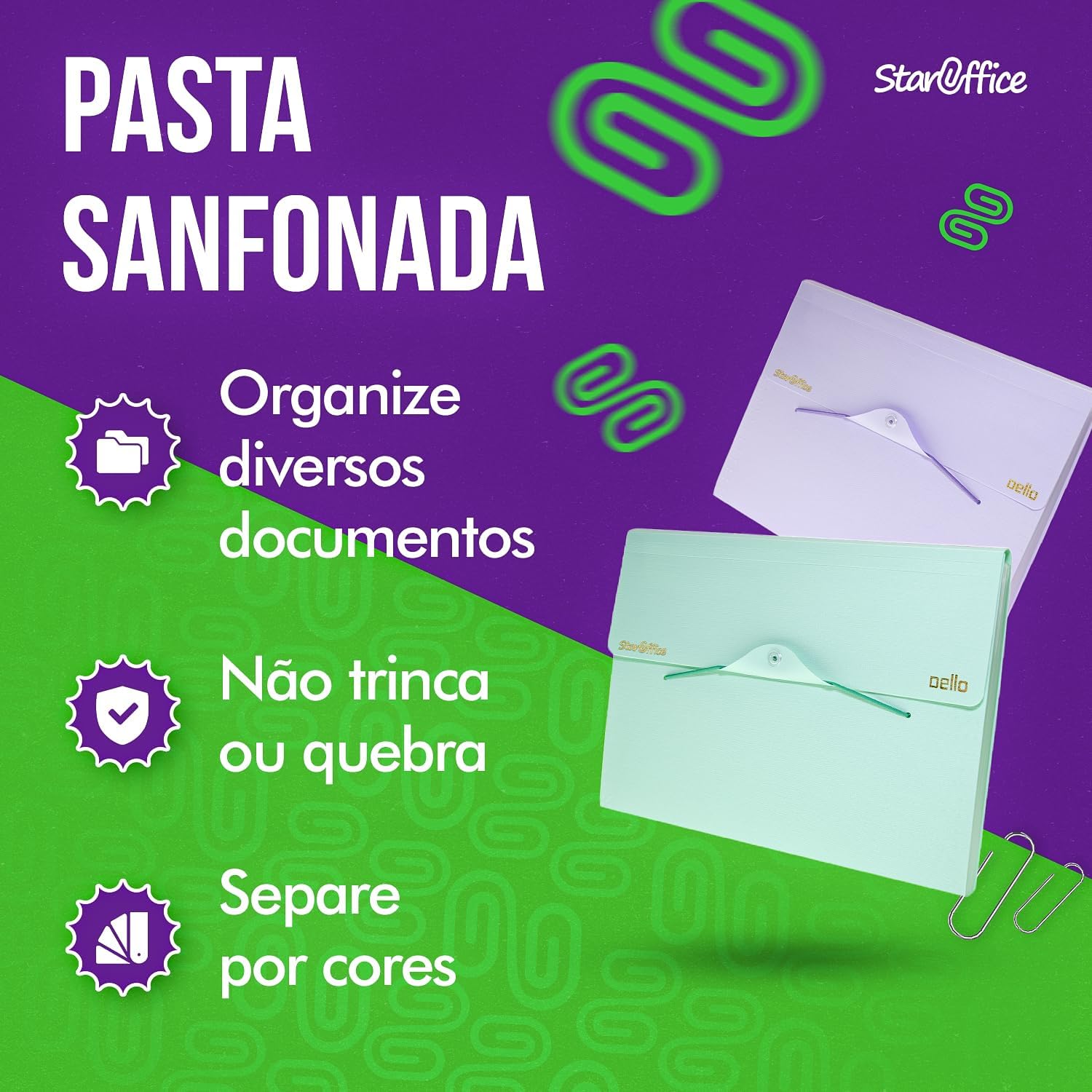 Pasta sanfonada A4 com 12 divisórias Linho serena Lilás pastel 6096.lp Dello