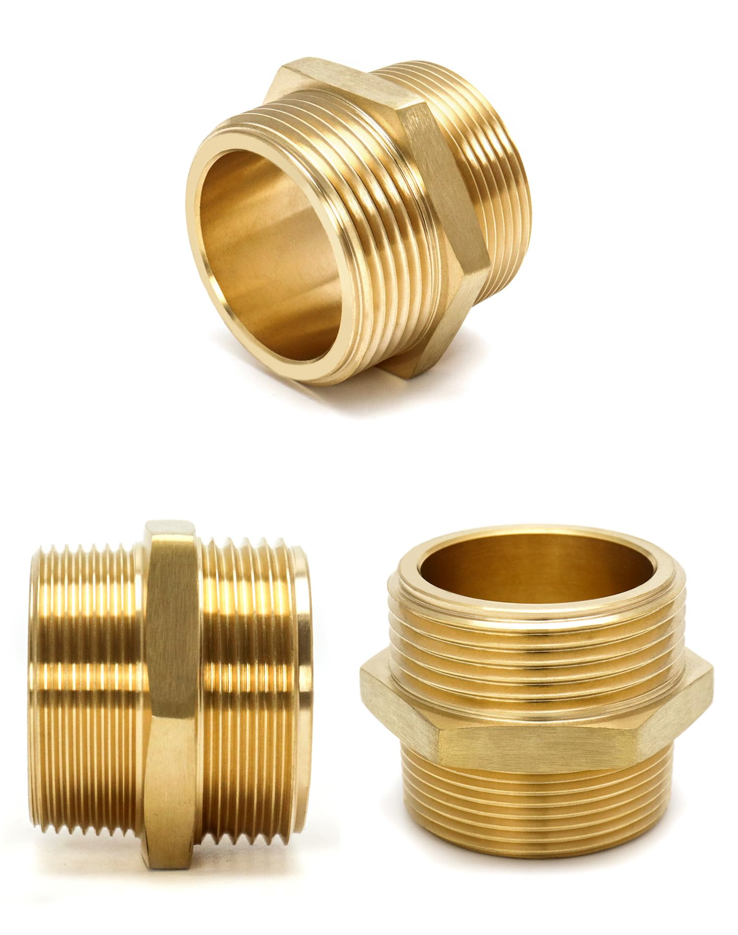 QWORK 2 adattatori esagonali in ottone per attrezzature antincendio, 1-1/2" NPT maschio a 1-1/2" maschio NST (NH) - 2 ugelli per manichetta antincendio, 1-1/2" NST/NH, per antincendio, industriale e