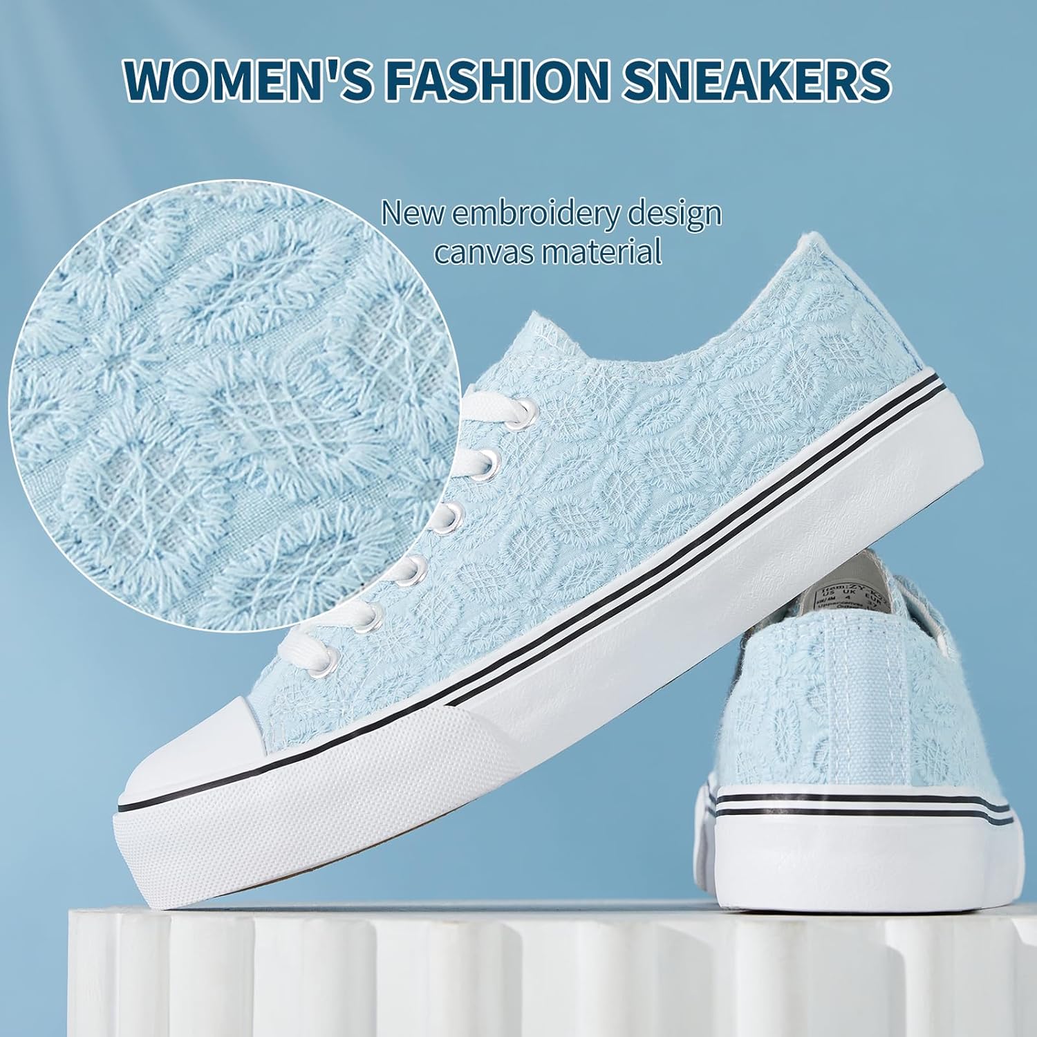 HYPOCRUTE Womens White Tennis Shoes Embroidered Flower Low Top Women Canvas Shoes Women’s Fashion Sneakers - Image 4