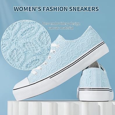 HYPOCRUTE Womens White Tennis Shoes Embroidered Flower Low Top Women Canvas Shoes Womens Fashion Sneakers