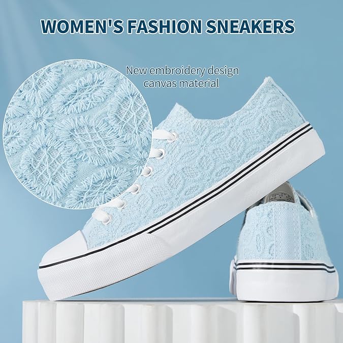 HYPOCRUTE Womens White Tennis Shoes Embroidered Flower Low Top Women Canvas Shoes Womens Fashion Sneakers