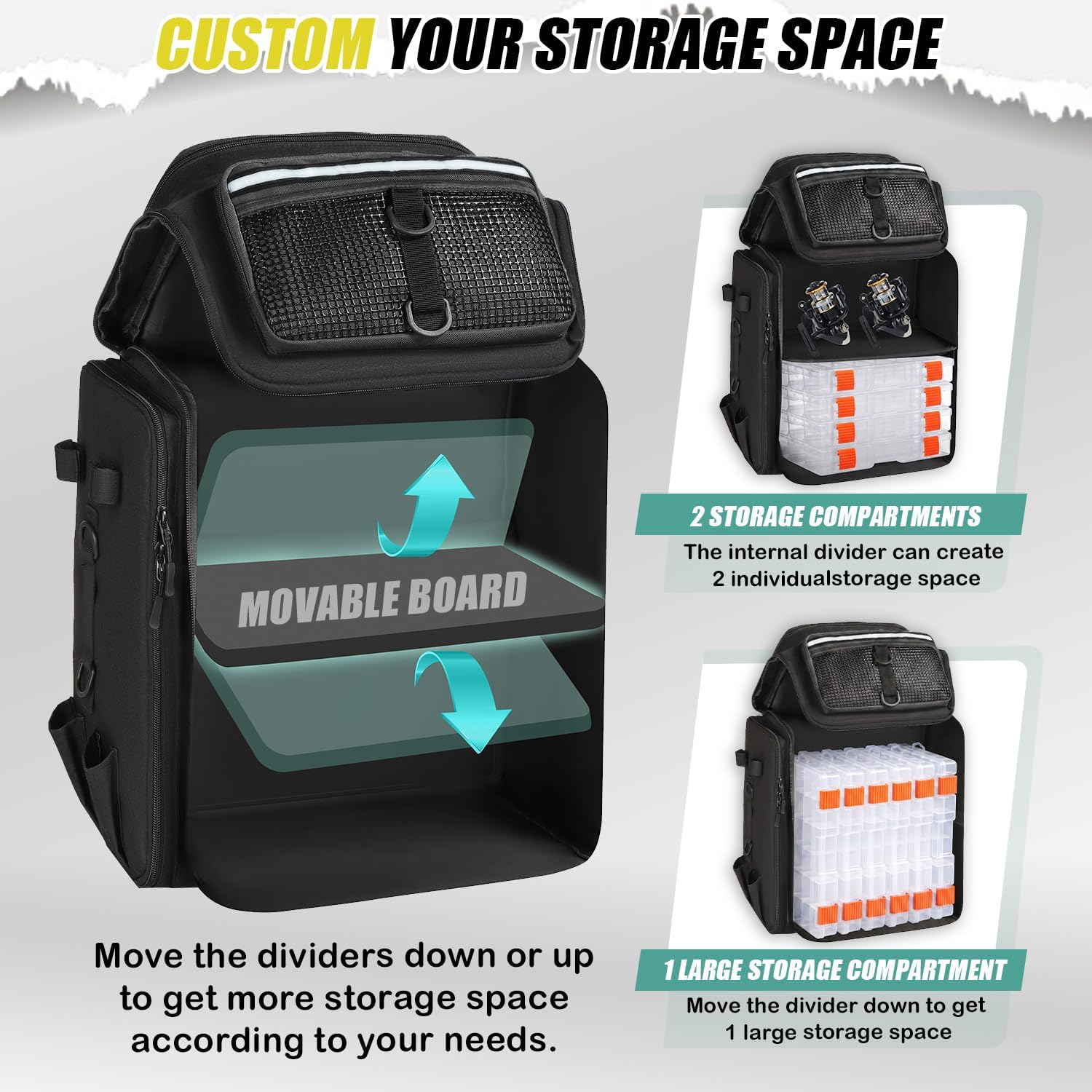 HAMBOLY 45L Fishing Backpack with Rod Holders & Built-in Foldable Divider image 4