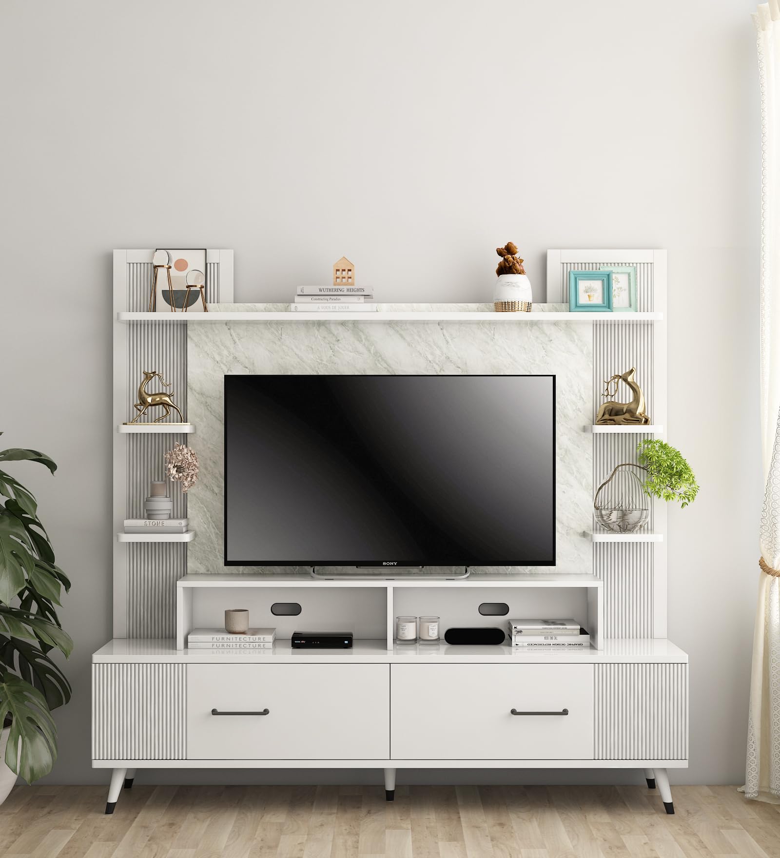 Spacewood Wall Unit | Alpine | 3 Year Warranty |Wall Unit Freestanding, TV Unit | Large Size | Engineered Wood |Modern Design| HIGH Gloss White-image-44