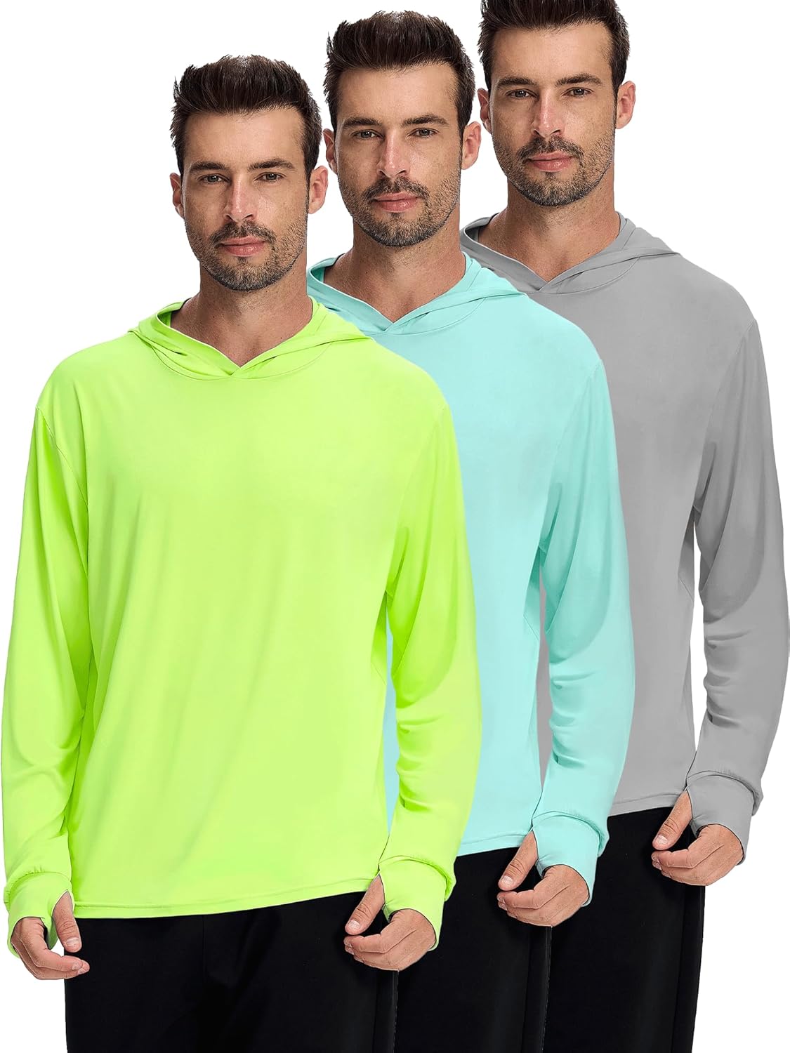 1 or 3 Pack Men's UPF 50+ Fishing Shirts Long Sleeve UV Sun Protection Hoodie Hiking Rash Guard Fishing Outdoor Running