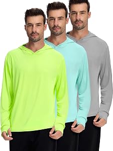 1 ou 3 Sacs pour hommes UPF 50+ Chemises de pêche manches longues UV Sun Protection Hoodie Randonnée Rash Guard Pêche en plein air