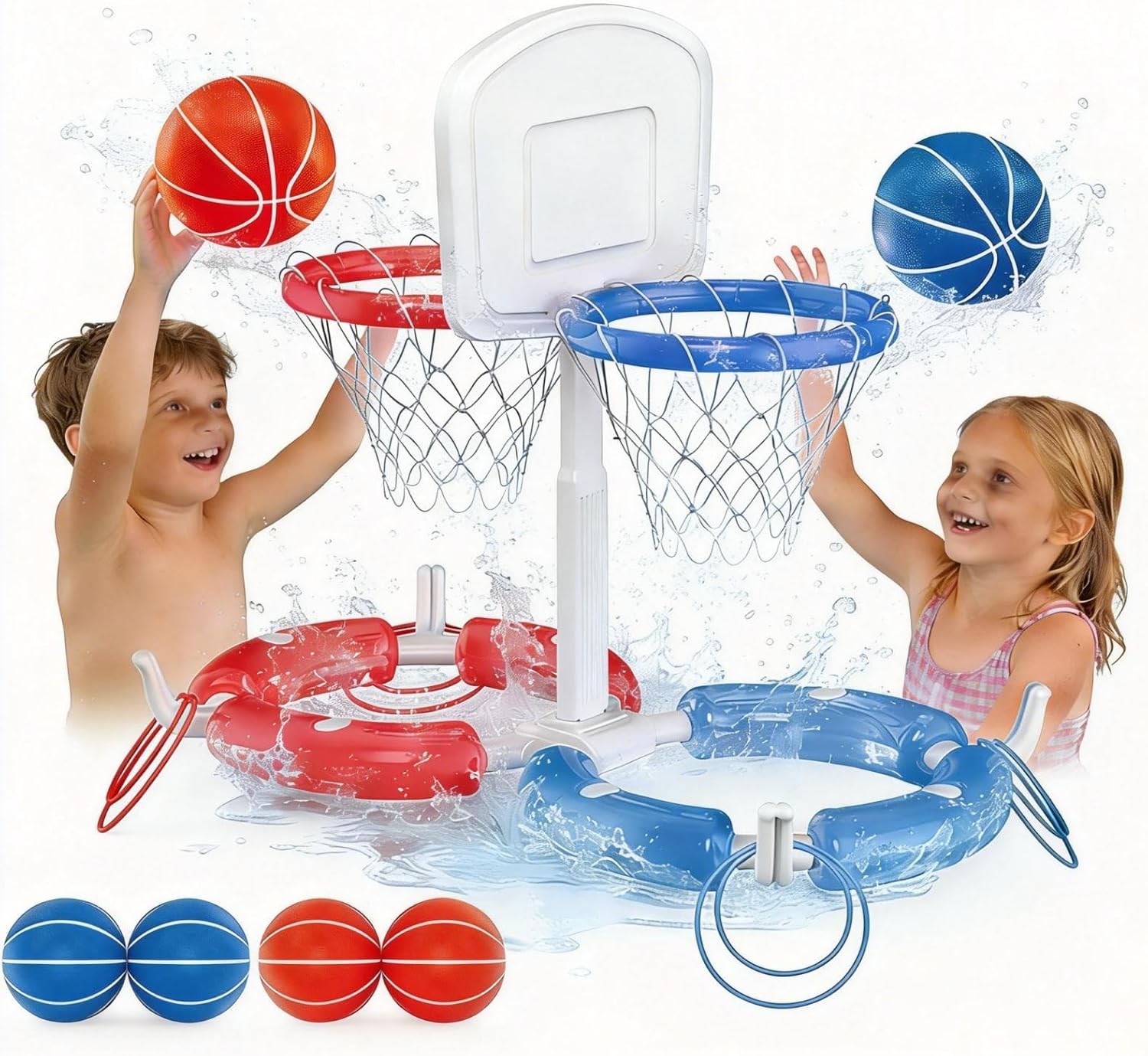 Double Pool Basketball Hoop 2-in-1 Floating Pool Toys Ring Game Outdoor Swimming Pool Basketball Games Water Play Toy
