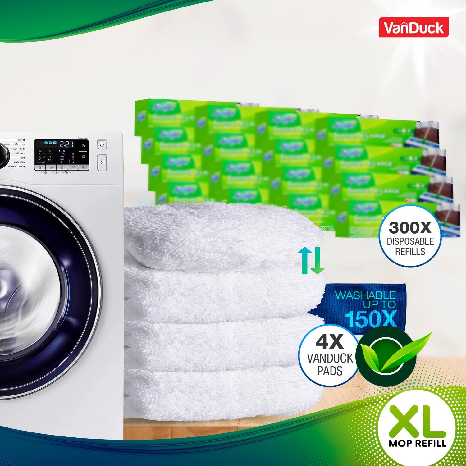 VanDuck XL Cotton Mop Pads Compatible with Swiffer XL (6 Pack) - Extra Large Wet and Dry Pads Refills - Cotton Covers Reusable Mop Heads (Handle is Not Included)
