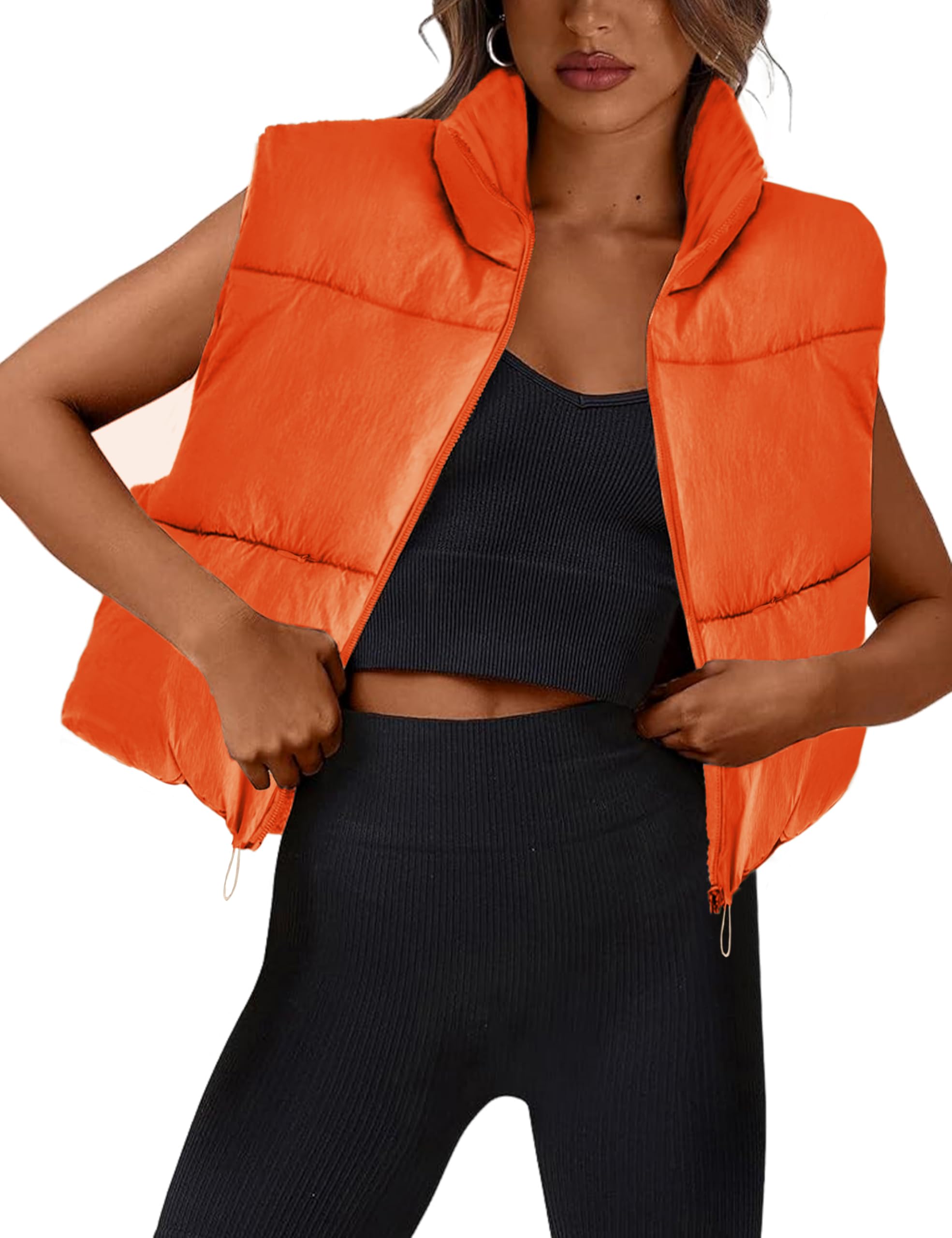 Athlisan Womens Cropped Puffer Vest Zip Up Stand Collar