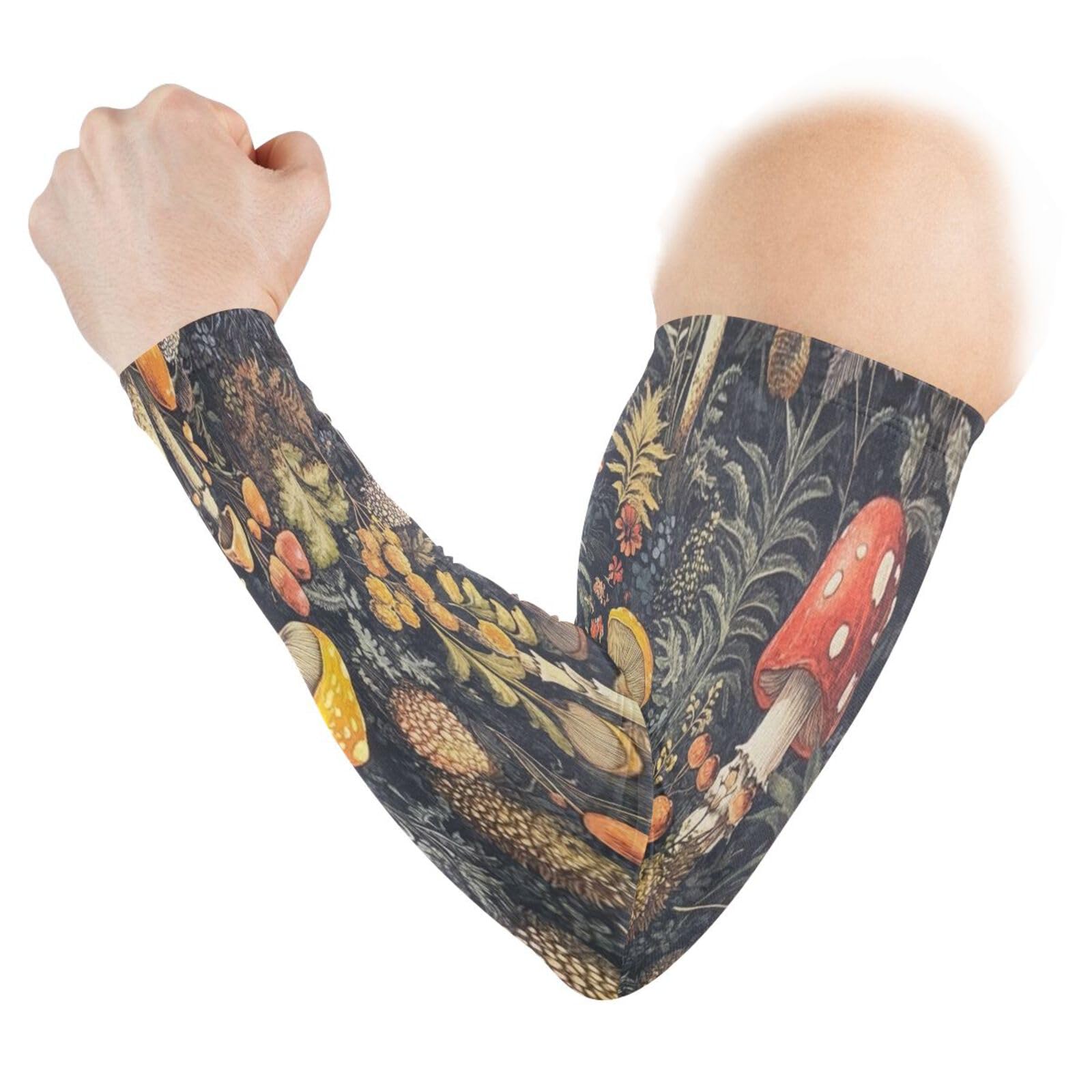 Kigai Mushroom Plant UV Sun Protection Arm Sleeves for Men Women Cooling Compression Sports Arm Sleeves Tattoo Cover Up