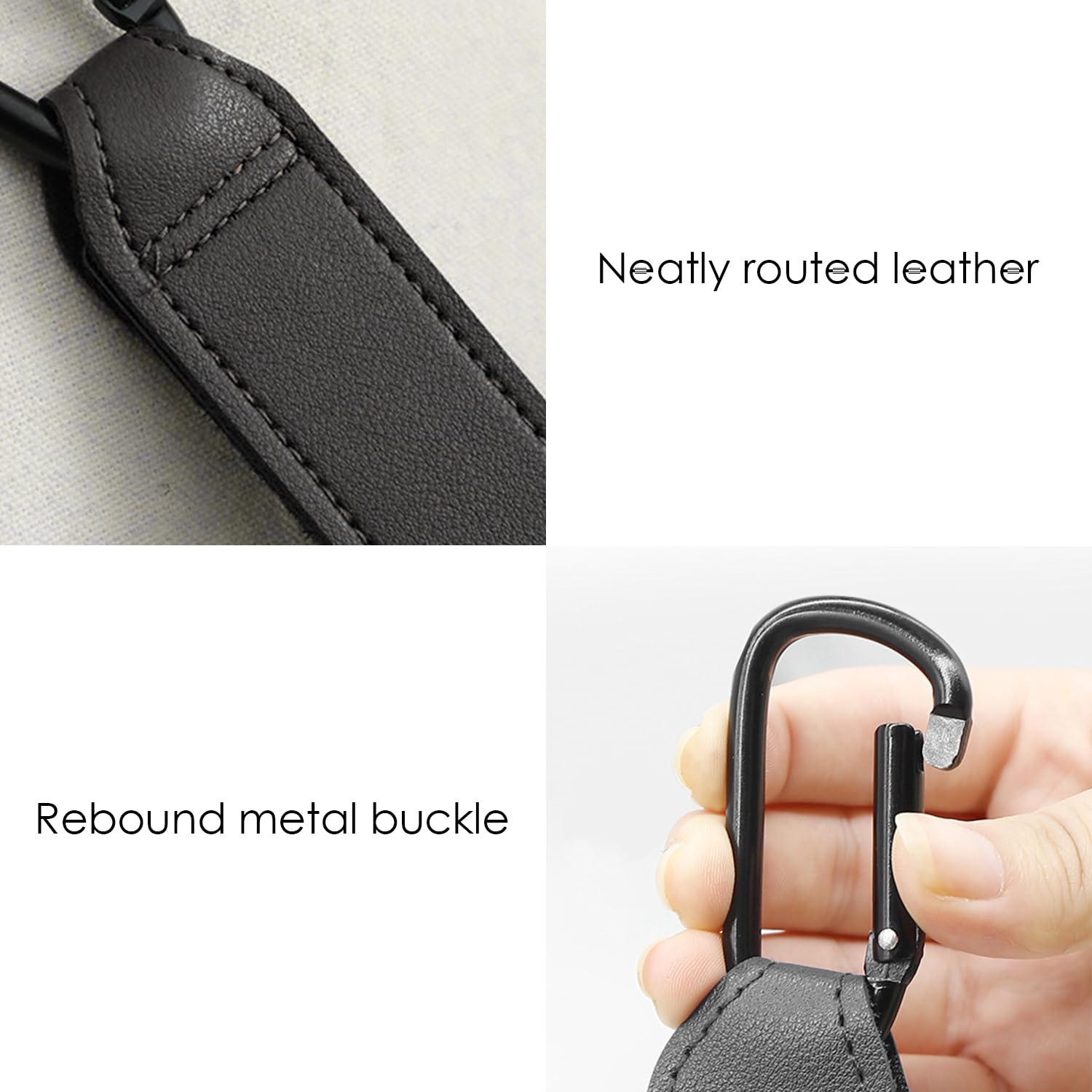 4 Stroller Hooks, Firm and Strong Load-Bearing, Pu Leather Stroller Clip, Suitable for Stroller Backpack Suspension - Image 3