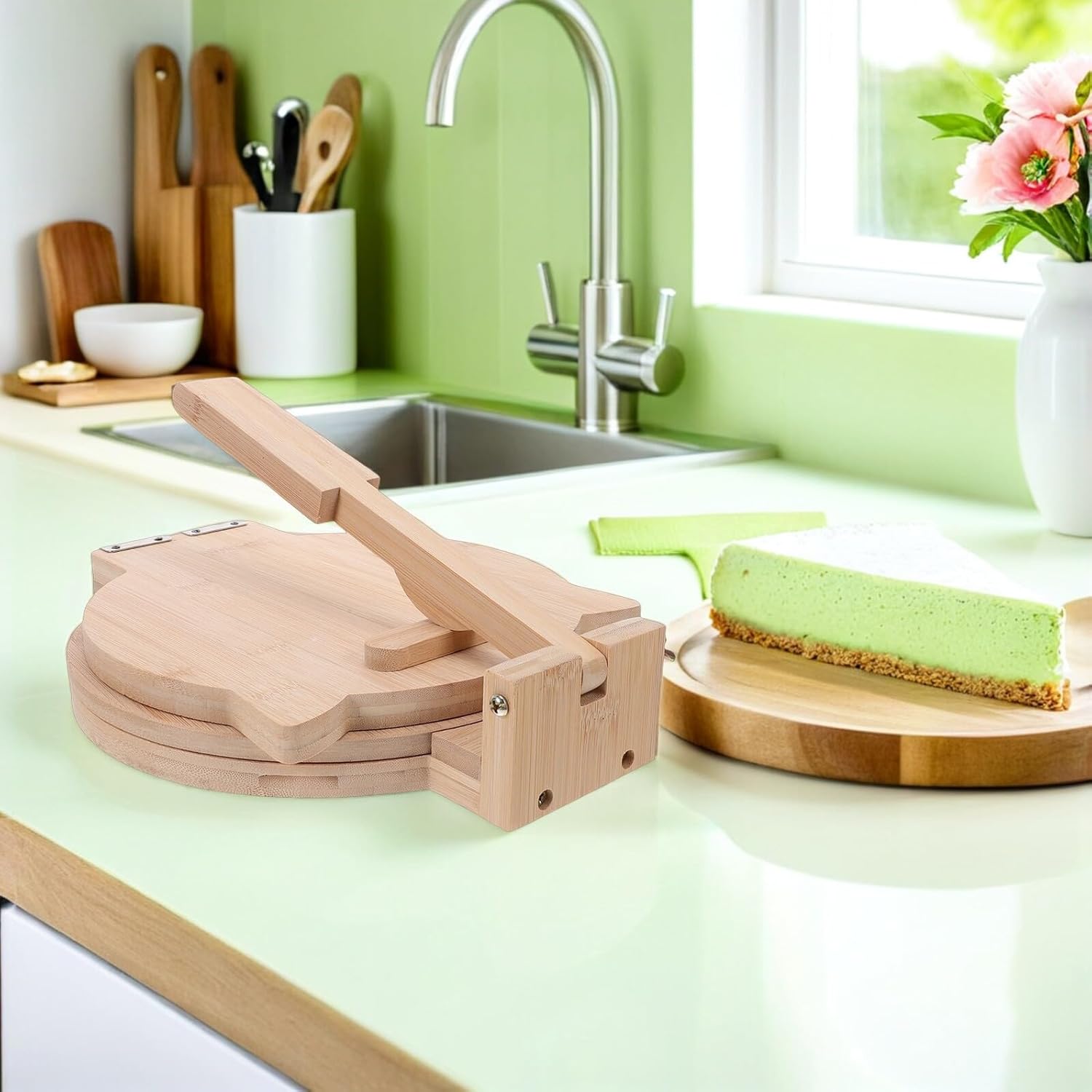 Tofficu 木製トルティーヤプレス 手動生地プレス エンパナーダメーカー 調節可能な厚さタコスやチャパティ作りに キッチン用料理