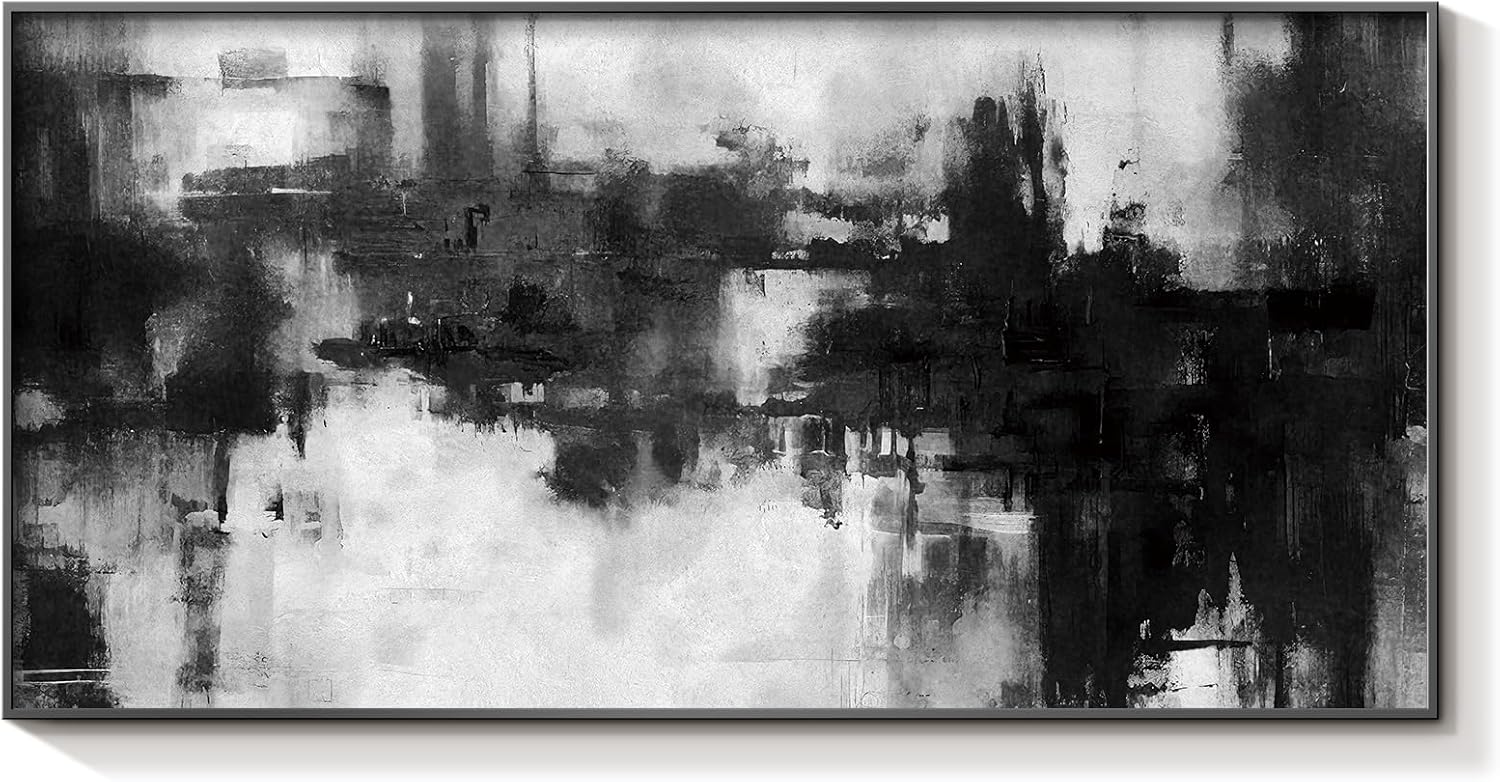 InSimSea Large Metal Framed Wall Art, Black and White Canvas Picture for Living Room, Ink Wash Painting, Abstract Print Decor, for Bedroom Home Office -?Prologue?-(40L x 20W) ?Prologue? 40L" x 20W"