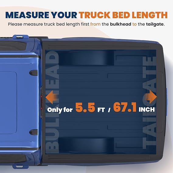 KUIPERAUTO 5.5 FT Tri 3-Fold Soft Folding Truck Bed Tonneau Cover On Top Compatible with 2015-2026 Ford F150 F-150 Styleside, 67inch