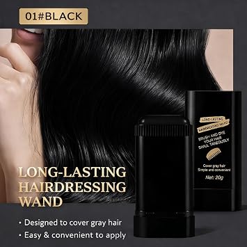 2-in-1 Hair Color Stick & Comb, Long-Lasting Waterproof Color,Sweat-Proof, Quick Root Touch-Up, Easy Root Coverage for Everyday Styling, For Women & Men (BLACK)