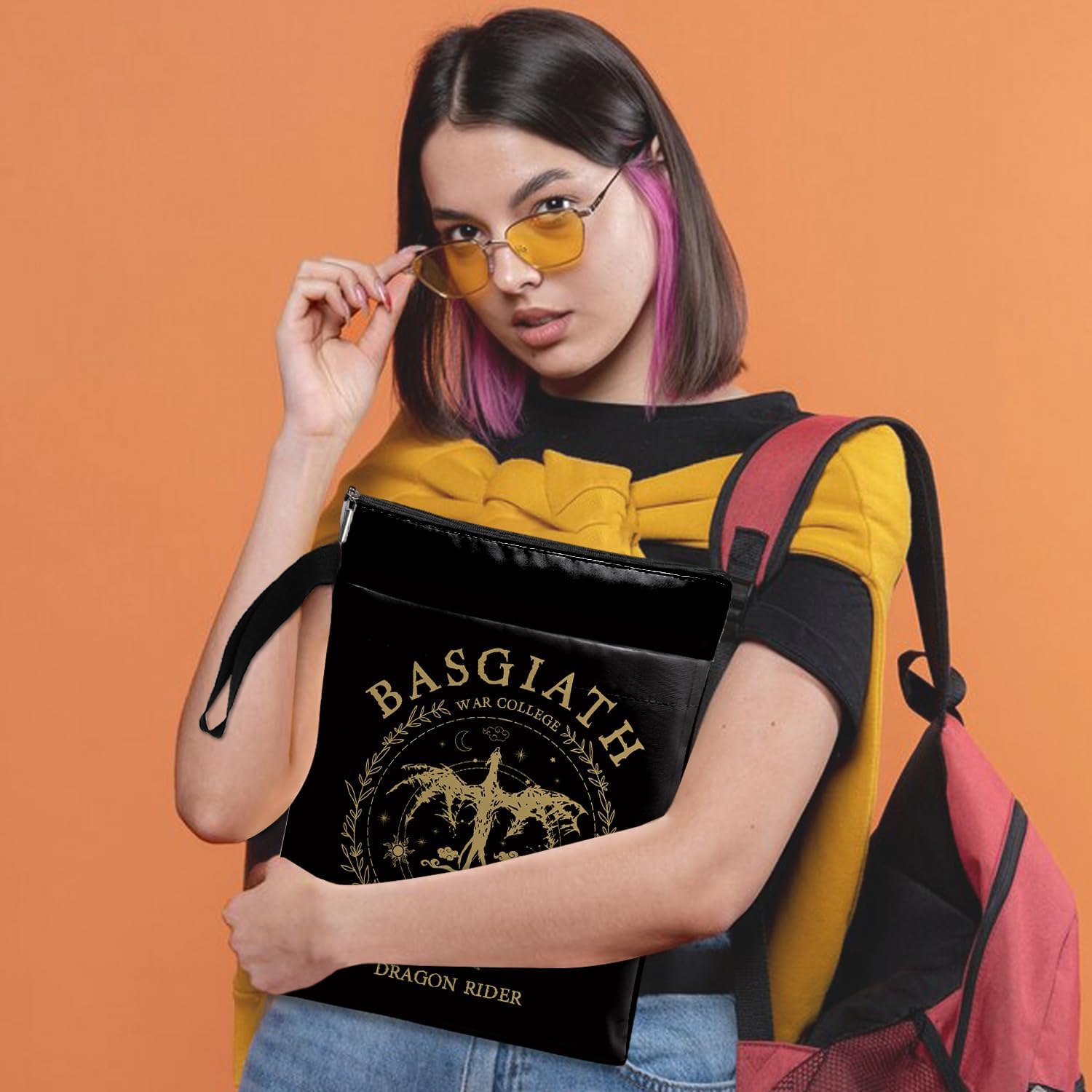 Book Cover Dragon Ridder Inspired Gift, Dragon Merch Pattern Reusable Book Pouch, BASGIATH WAR COLLEGA Book Sleeve for Book Lovers (Black-Dragon 2, Large) - Image 4