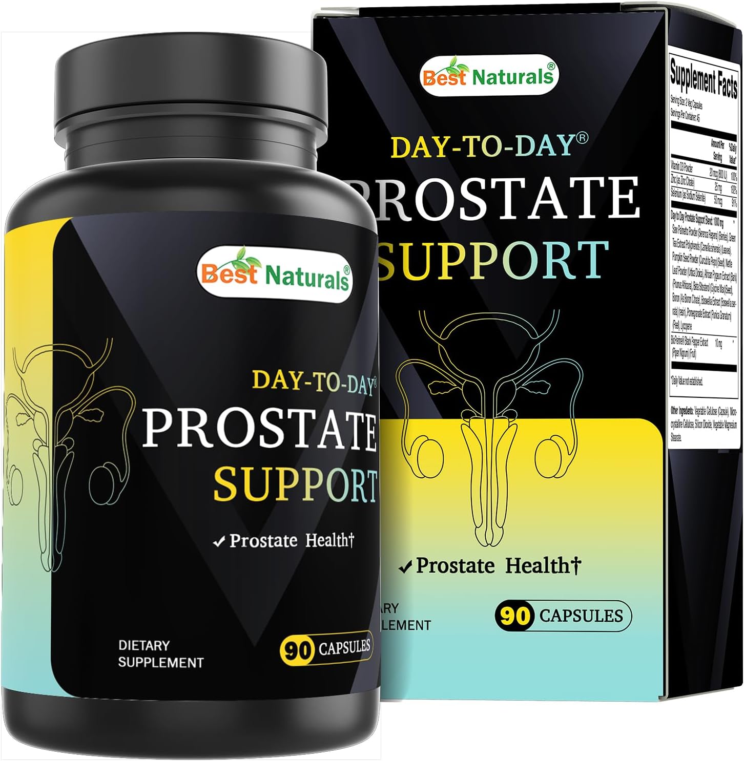 Best Naturals Day-to-Day Prostate Support Supplements 90 Veg Capsules – Made with Saw Palmetto, Green Tea, Pumpkin, Nettle, African Pygeum, & Beta Sitosterol