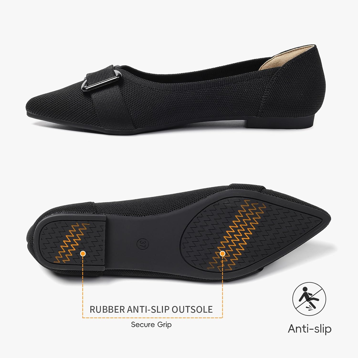 Comfortable Knit Ballet Flats Shoes for Women, Pointed Toe Womens Flats Arch Support Dress Shoes for Work Causal - Image 6