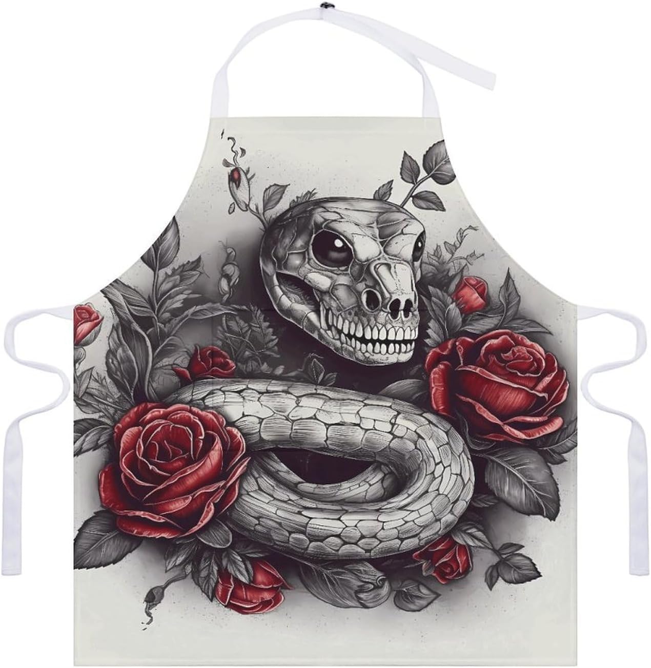 Red Rose on Snake Apron for Cooking Kitchen Chef Aprons with Pockets Unisex Professional Adjustable Bib Aprons Restaurant Waterdrop Resistant Apron for Men Women Waiter