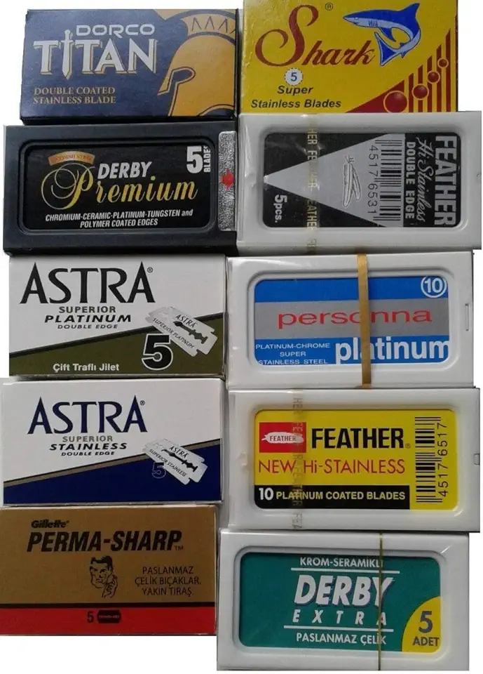 100 Shaving Safety Razor Double Edge Blades of 10 Top Brands - Feather ASTRA PERSONNA.Sampler Pack