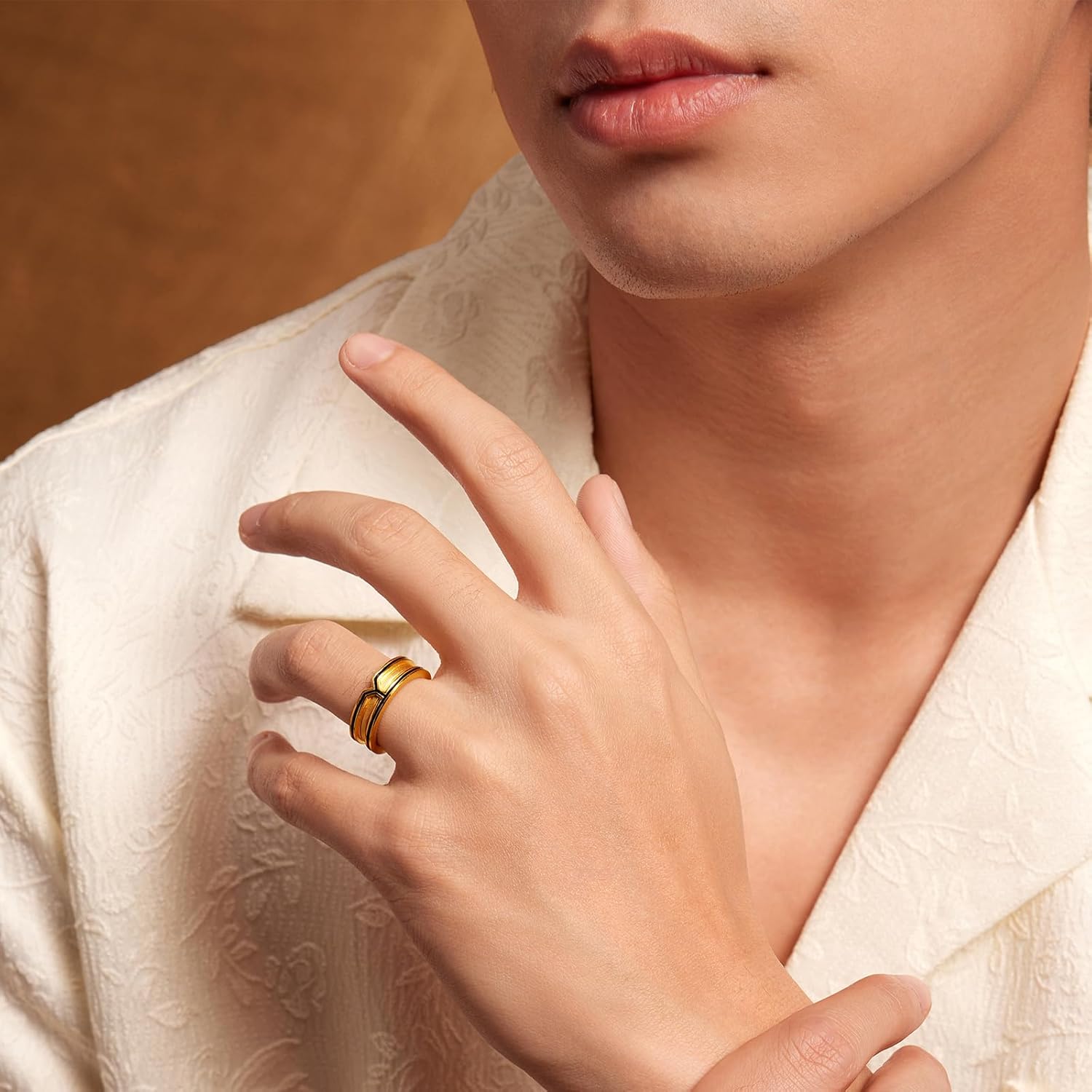 24K Solid Gold Rings Pure Gold Black Line Ring Stackable Thumb Rings Jewelry for Women Lover Men Father Anniversary Birthday Size 13-22 A0115045