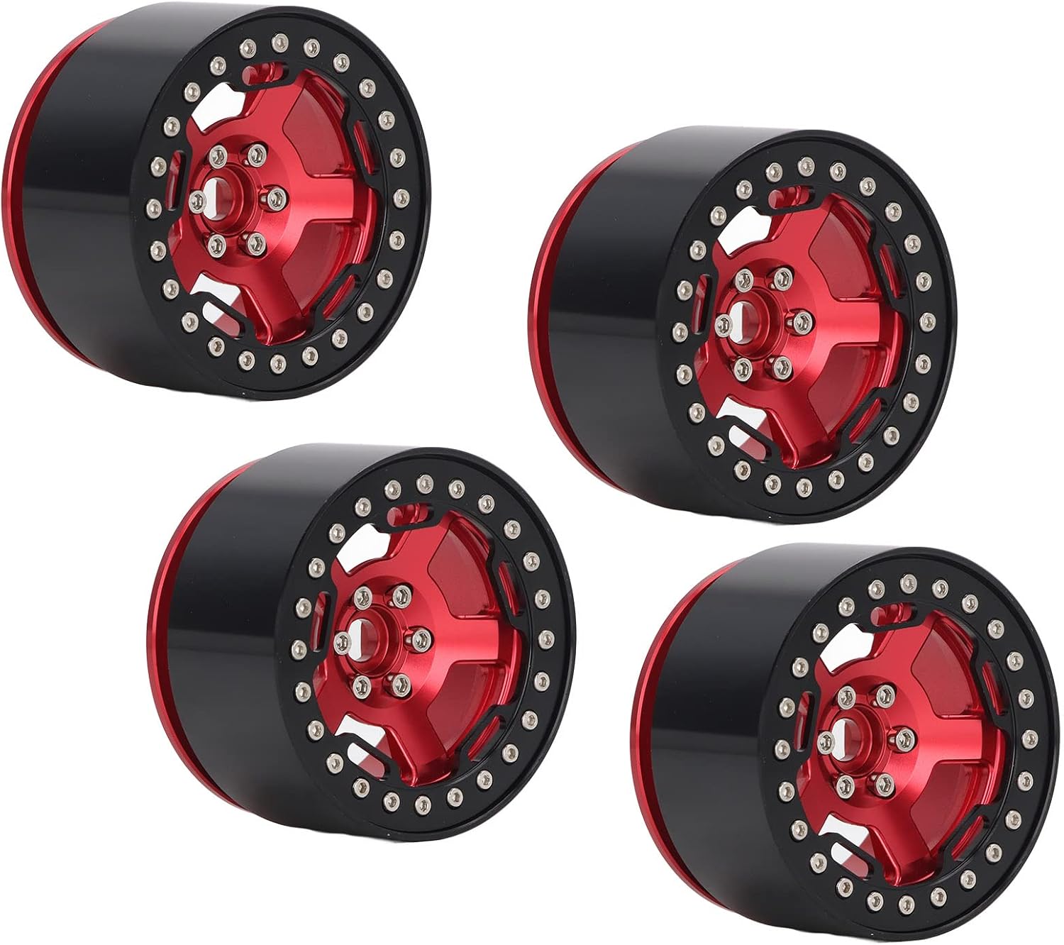 RCカーホイールハブ4個、2.2インチ12mm六角ドライブアルミニウム合金メタルホイールリム、厚さ36mm CNC加工ロックタイヤ加