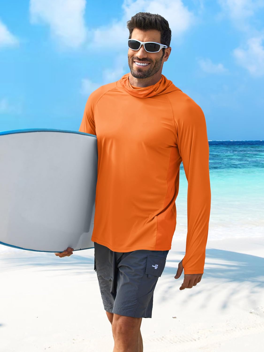 PINSPARK Men's Sun Protection Hoodie with Mask UPF 50+ UV Long Sleeve Shirt Men Rash Guard Performance Fishing Hiking Shirt