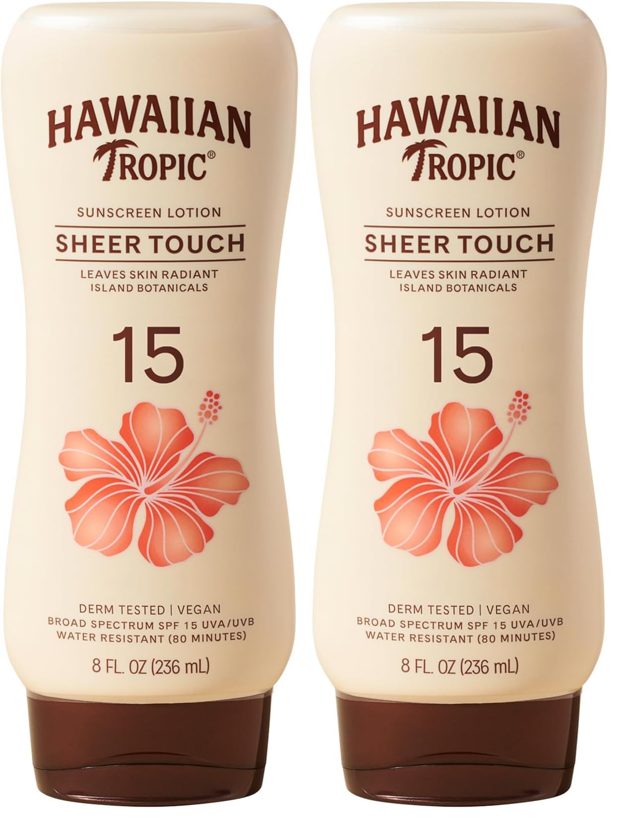 Hawaiian Tropic Sheer Touch Lotion Sunscreen SPF 15, 8oz | Hawaiian Tropic Sunscreen SPF 15, Sunblock, Broad Spectrum Sunscreen, Oxybenzone Free Sunscreen, Body Sunscreen SPF 15, 8oz (Pack of 2)