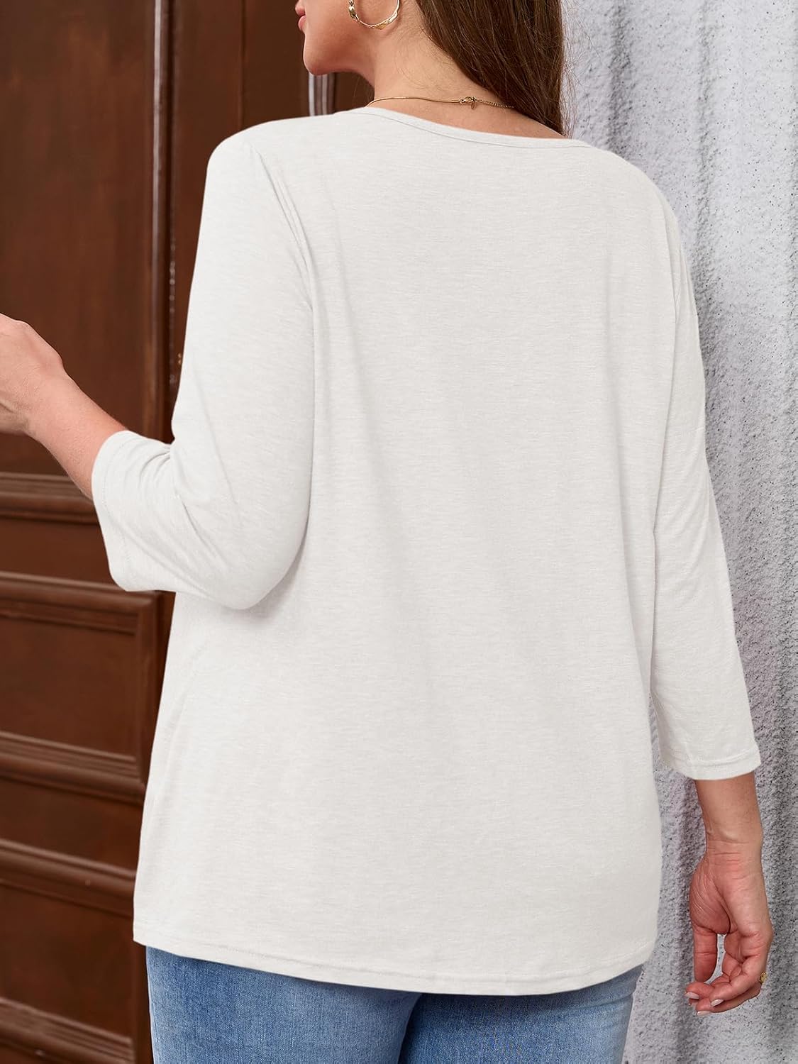 Beautife Womens Plus Size 3/4 Sleeve Tops Summer Casual Criss Cross V Neck T-Shirts Loose Fit Tees Tunic Shirts - Image 6