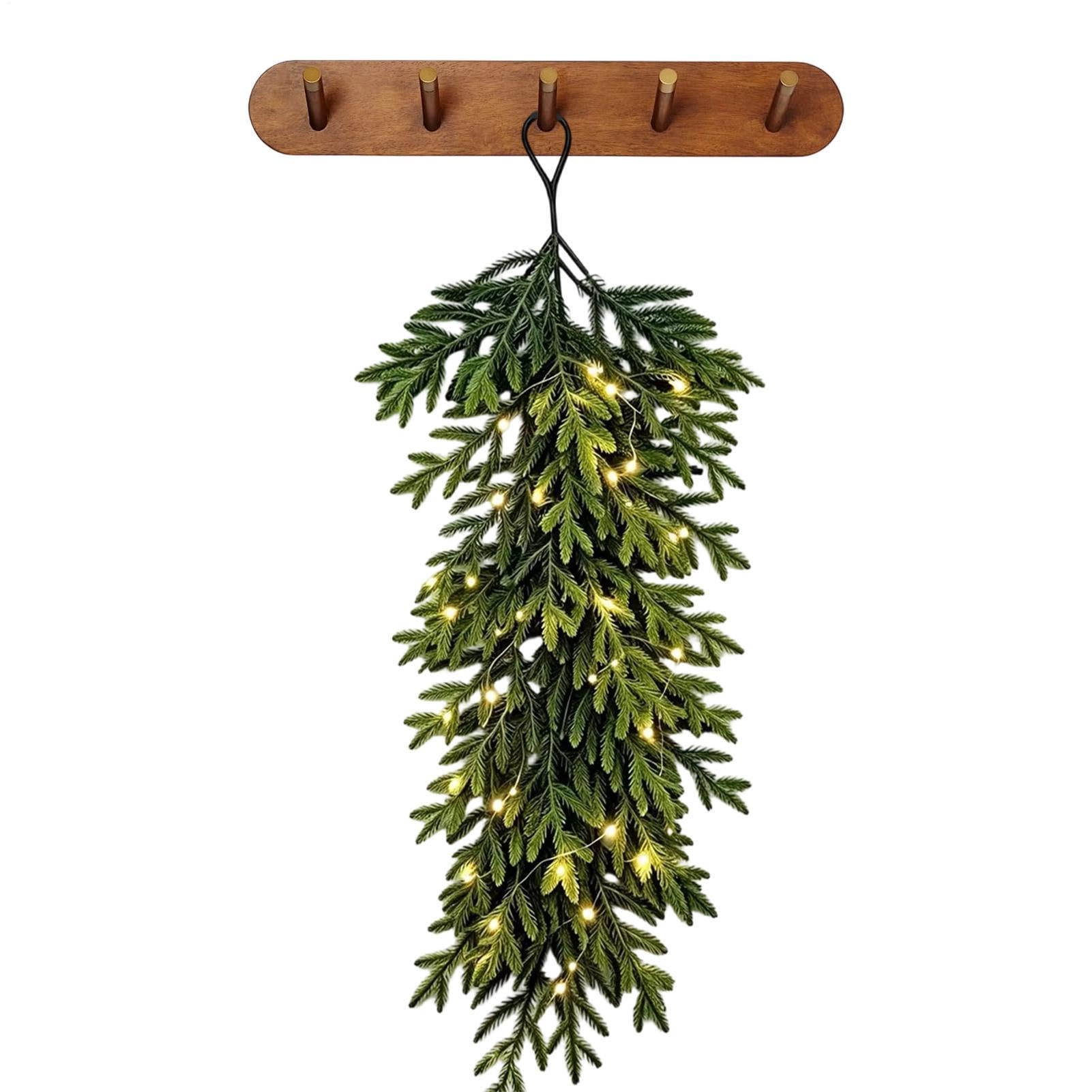 Swag de Navidad para escaleras decoración de pared con verde abeto