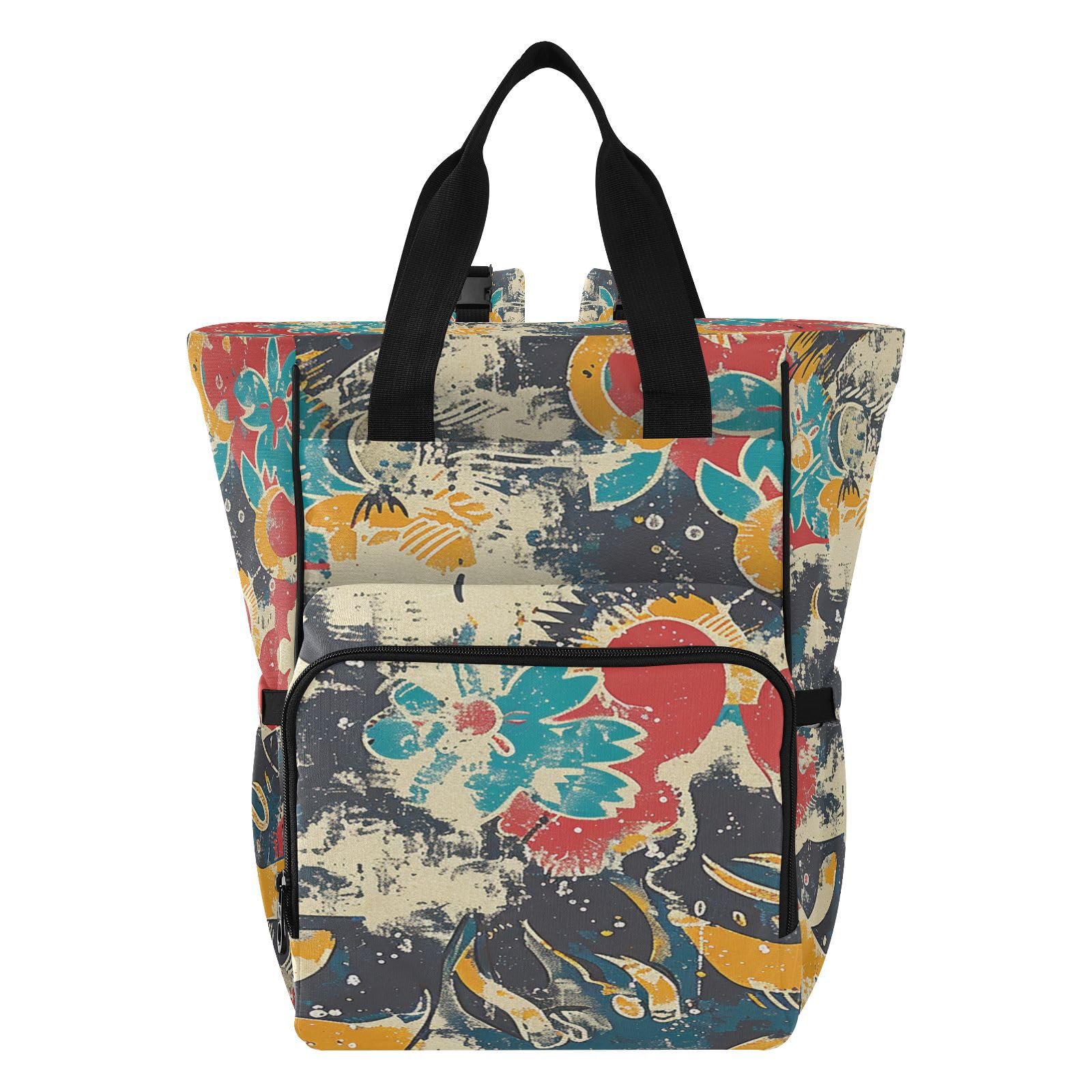 Abstracto Amarillo Azul Rojo Flor Bolsa de Pañales Mochila de Viaje Gran Capacidad Bolsas para Mamá Papá Mujeres Niñas