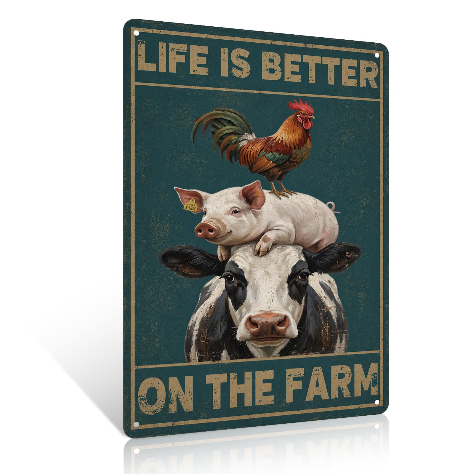 Ulord Farm Animals Funny Metal Signs 8x12" Cow Pig Rooster Wall Art Decor