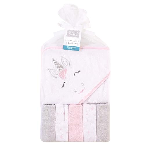 Miniatura 2 de Hudson Baby Toalla unisex con capucha para bebé y cinco toallas pequeñas, unicornio rosa, talla única