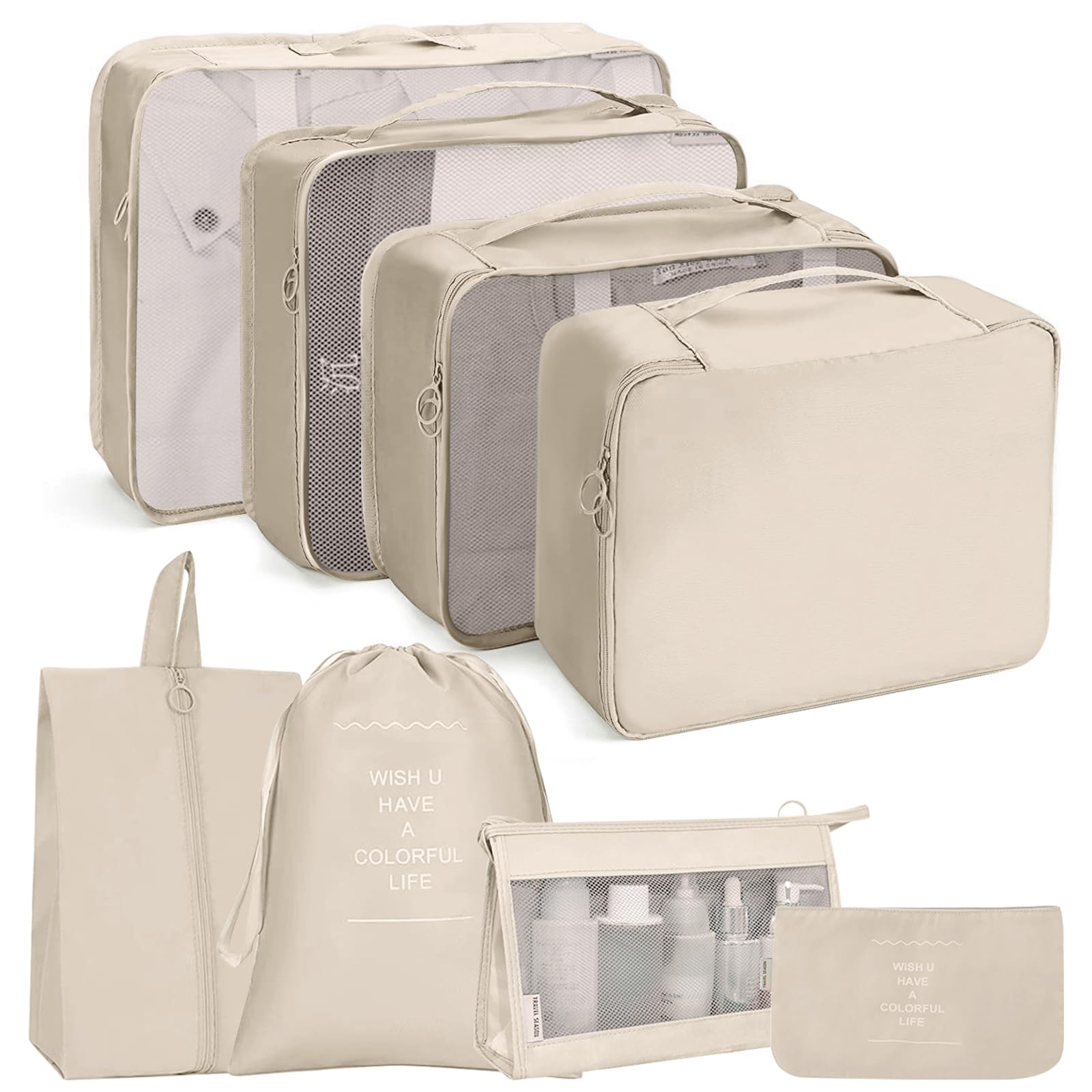 DOUUCOPacking Cubes for Suitcase 8pcs Travel Bag Compression Packing Cubes for Travel Suitcase Organiser Bags Waterproof Travel Luggage Packing Bag for Holiday Essentials