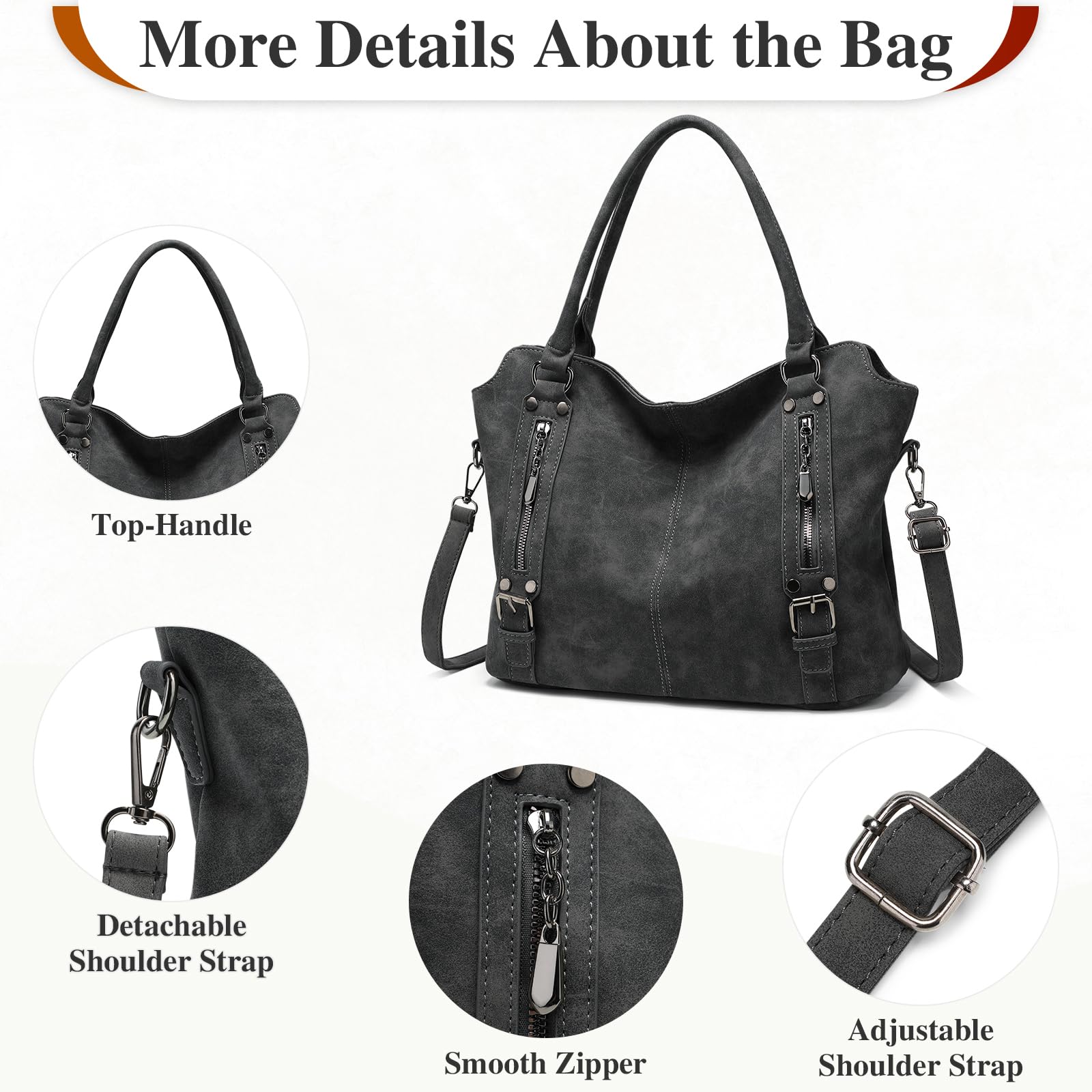 BAIGIO Bolsos de hombro de piel de ante para mujer, bolso pequeño de poliuretano, bolso de mano sólido para teléfono, bolso casual con bolsillos, hobobags para mujer