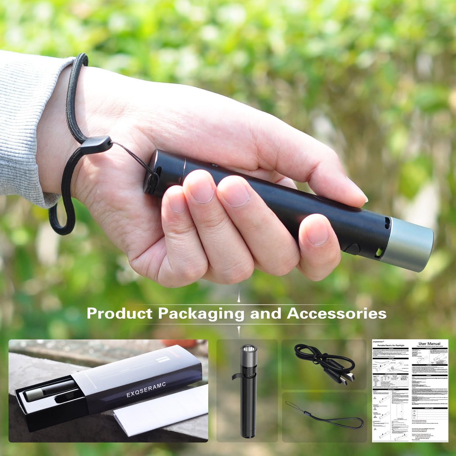 Tactical Flashlight 500 Lumens, LED Flashlight Rechargeable with Lighter & Alarm, 150m Beam Distance, USB-C 5V EDC Flashlight, Compact Handheld Light for Camping, Hiking, Fishing, Cycling (Black)