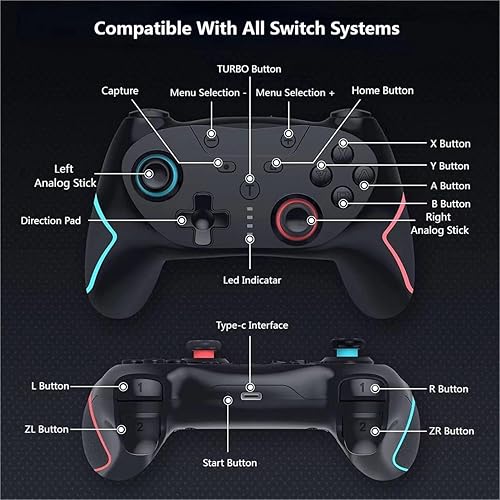 Miniatura 2 de Matbip Wireless Controller for Switch/Switch Lite/Switch OLED/Switch 2, Wireless controller with 2 back buttons, 3-level TURBO adjustable(blue&red)