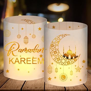 12 Lantern Table Decoration Ramadan Decoration Set Gold Ramadan Kareem Eid Umrah Mubarak Decoration Islam Decorative Table Ramazan Decor Children Ramadan Islamic Gifts Accessories for Tea Lights or Candles