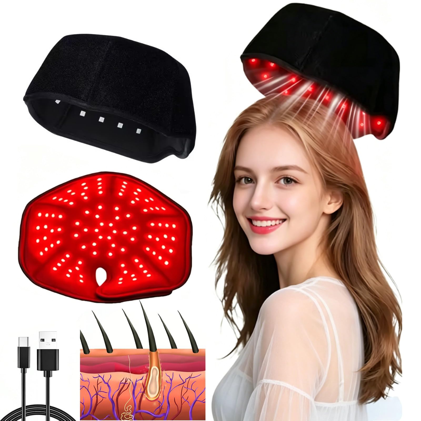 Casquette stimulation capillaire LED 660nm 850nm contre inconfort cuir chevelu