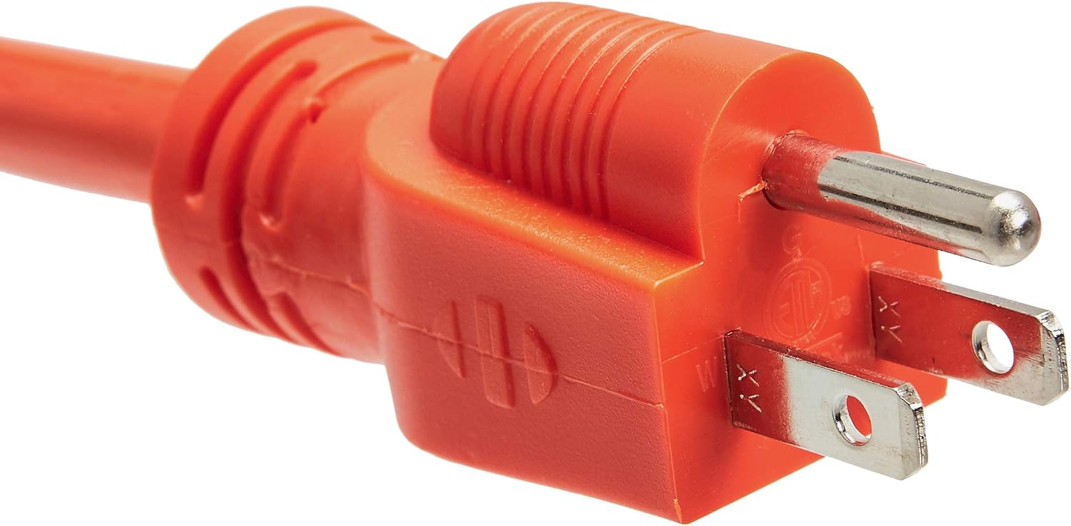 Amazon Basics 100-Foot 3-Prong Vinyl Indoor/Outdoor Extension Cord with 3 Outlets - 15 Amps, 1875 Watts, 125 VAC, Orange