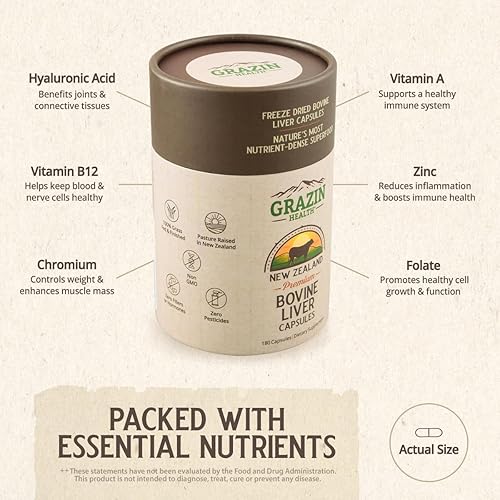 Miniatura 5 de Hígado de res alimentado con pasto de Nueva Zelanda - Liofilizado 3000 mg por porción (500 mg por cápsula) (30 porciones)