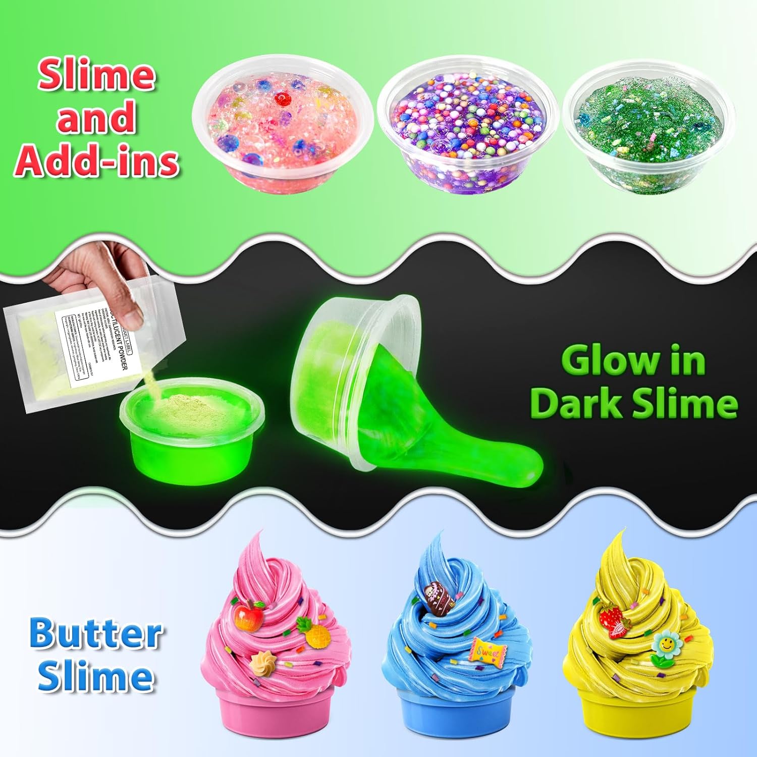 32 Cups DIY Slime Kit, Slime Making Kit for Girls, Crystal Clear Slime, Glow in The Dark Slime with Add-ins, Foam Balls, Charms, Slime Party Favors Gift Toys for Kids 3-12