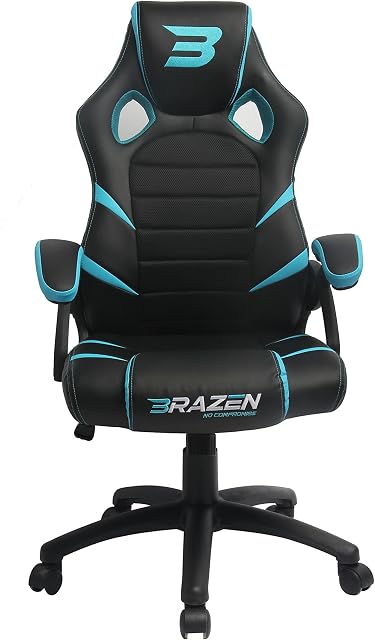 BraZen Puma Pc Gaming Chairs For Adults Ergonomic Design Pu Leather Bucket Seat Padded Fixed Armrest Butterfly Mechanism and Swiveling Compatible Largest British Brand- Blue