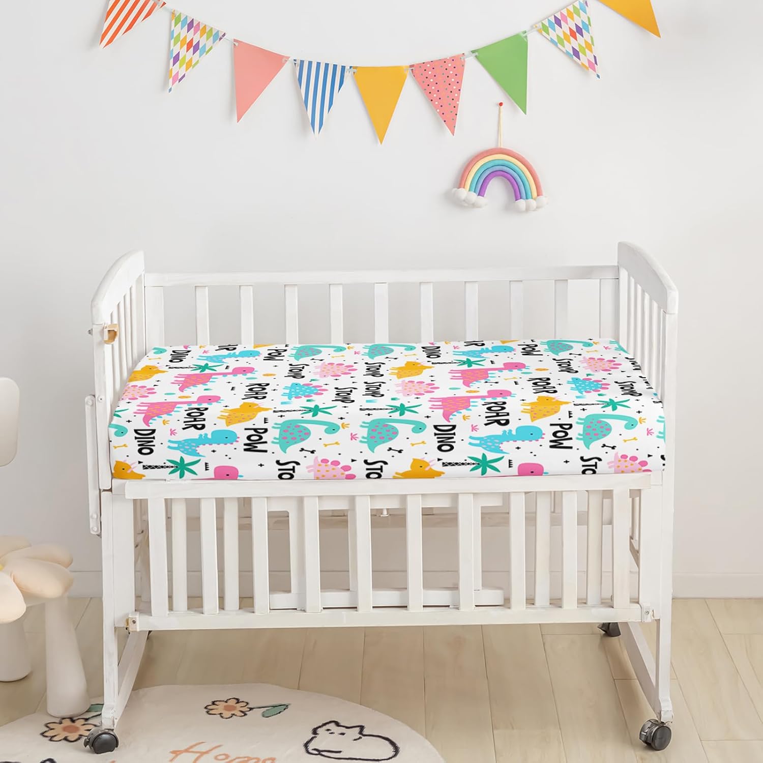 Axolotl Girl Quilt Set Cartoon Dinosaur Comforter Set,3Piece Soft Bedding Set for Girls,Cute Dino Quilt Set Including Quilt,Fitted Sheet & Bed Skirt,White Pink