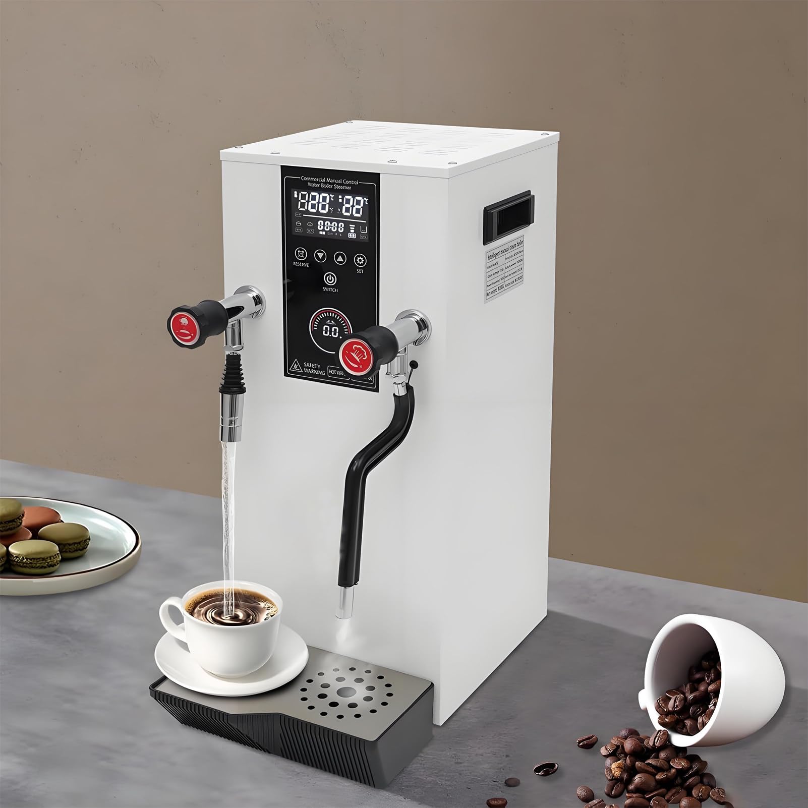 Espumador de Leche Comercial de 12 L, dispensador de Agua Caliente eléctrico de 2500 W, Resistente al Agua IPX3, con Temporizador, Calentamiento rápido para cafeterías, escuelas White-220V