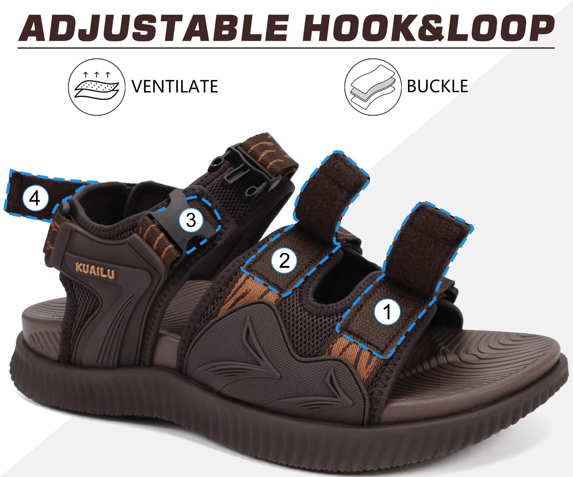 KuaiLu Sandalias Trekking Deportivas Hombre Comodas Ortopedicas Fascitis Plantar Exterior Caminar Sandalias Senderismo Ligera Ajustables Verano Antideslizantes Zapatos