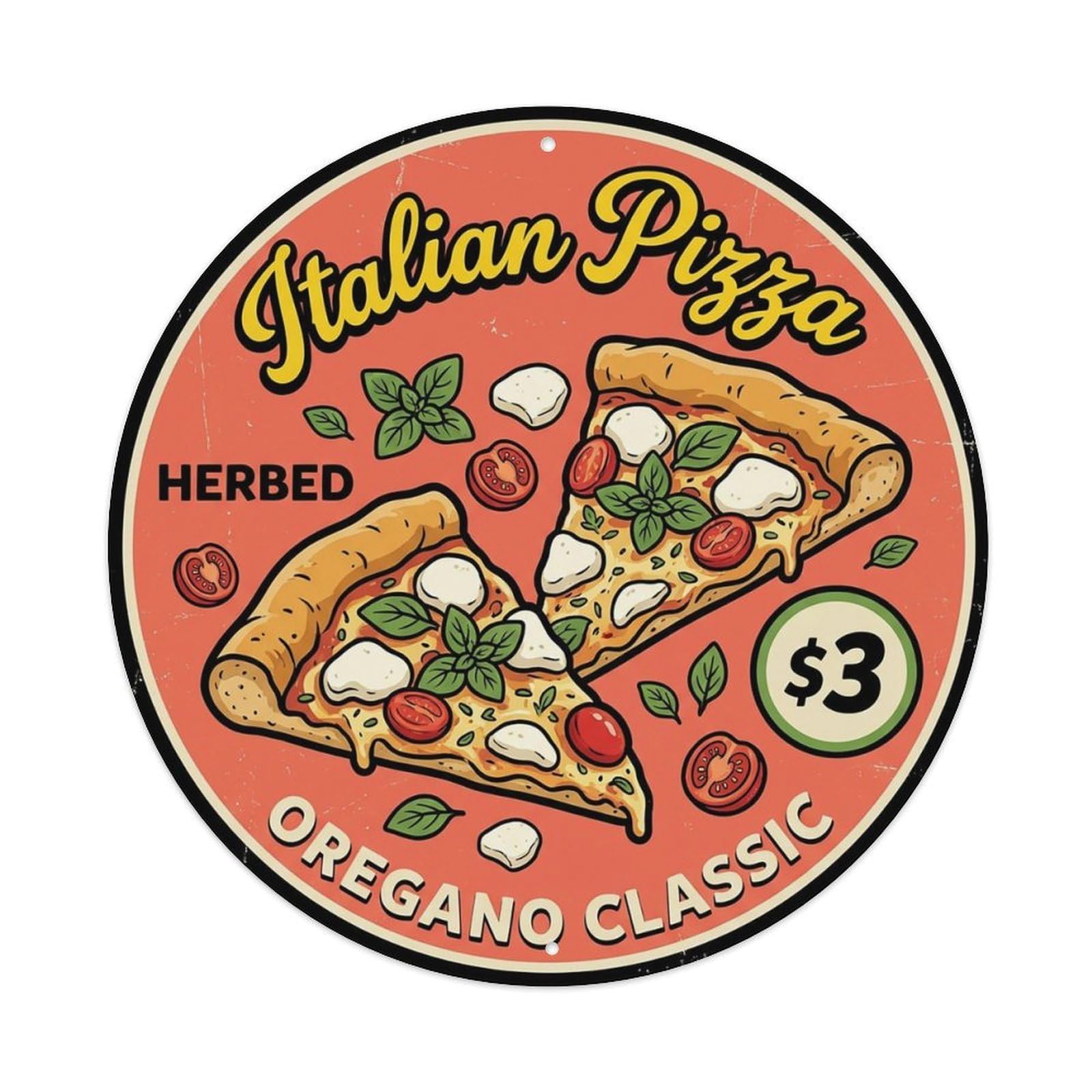 Cwbufd Vintage Style Vintage Pizza Slice Italian Traditional Cuisine Oregano Vintage Metal Tin Sign Plaque Wall Decor For Cafe, Club Bar, Office, Garden Metal Poster 8X8inch