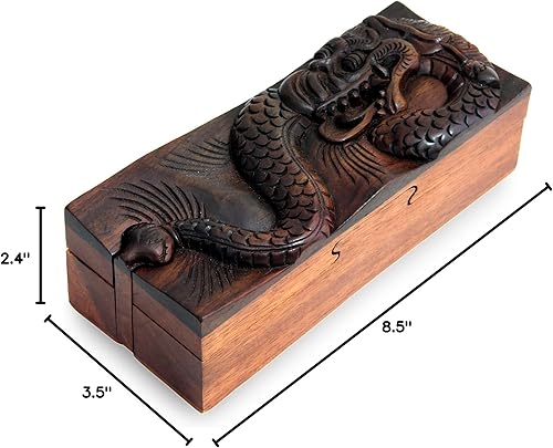 Miniatura 5 de OMA Caja de dragón decorativa de madera con compartimento secreto tallado a mano, regalo de dragón para hombres y mujeres