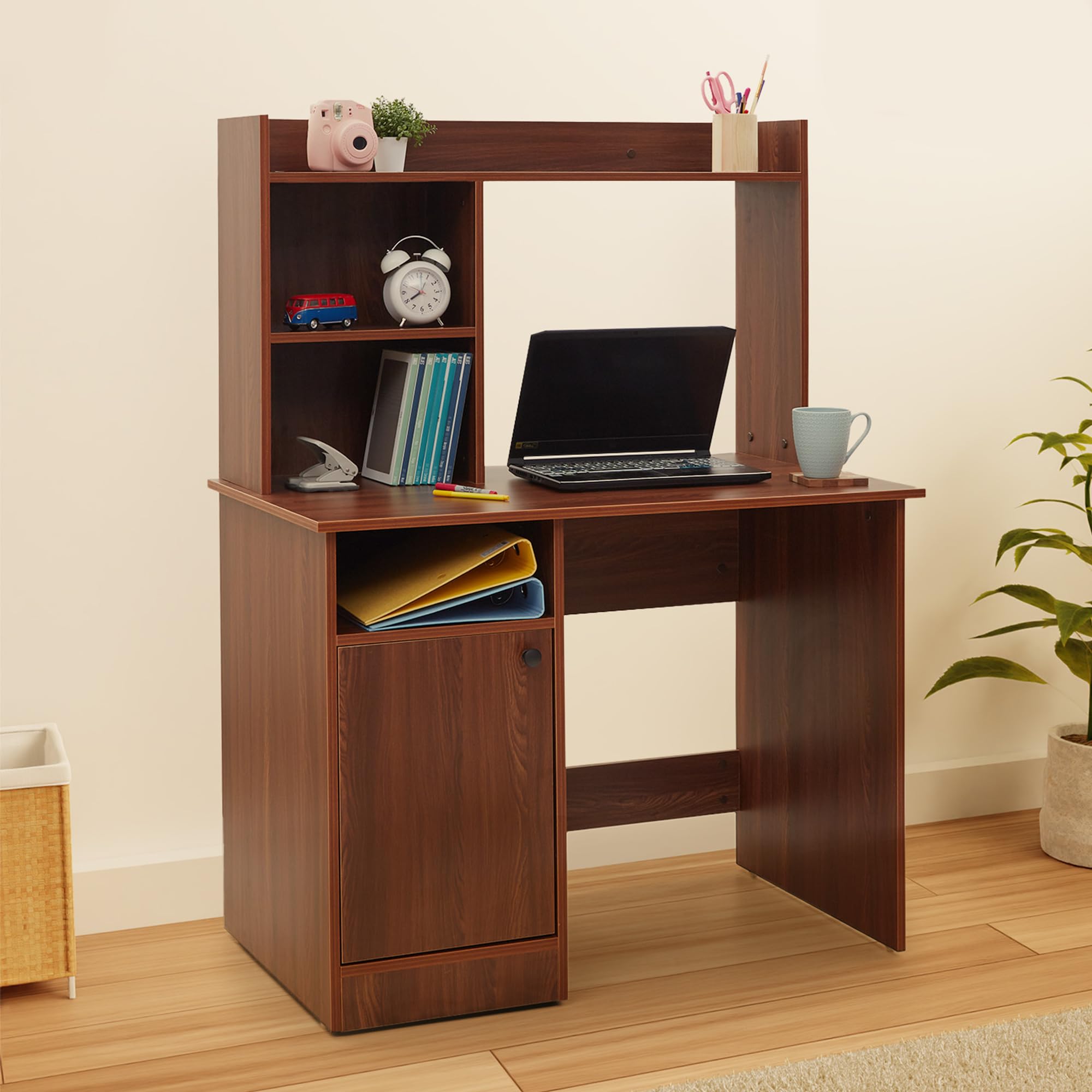 Green Soul Alpine Computer Table for Home PC with Hutch Design, Bottom Storage, is 3087 Engineered Wood, for Students, Adults & Professionals, Rolex Brown, 3 Year Warranty