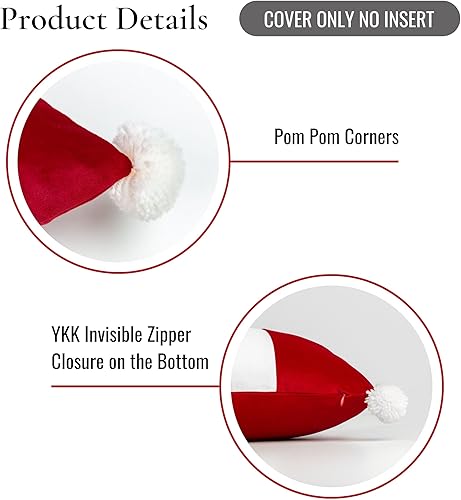 Miniatura 5 de Hofdeco Premium Funda de almohada lumbar decorativa de terciopelo suave de invierno solo para sofá, cama, rayas anchas con pompones, rojo, 12 x 20